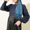 Houndstooth Pattern Dress with Leather Accents Blue - الصورة 2