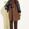 Houndstooth Pattern Tunic with Leather Accents Camel - immagine 3