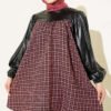 Houndstooth Pattern Tunic with Leather Accents Rose Dust