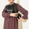 Houndstooth Dress with Leather Details Pink - Afbeelding 2