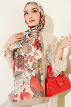 Alternative view of Patterned French Silk Scarf Sand Beige