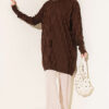 Patterned Gold-Button Mercerized Tunic Dark Brown - Image 2