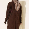 Patterned Gold-Button Mercerized Tunic Dark Brown - Image 3
