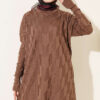 Patterned Gold-Button Mercerized Tunic Brown