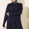 Patterned Gold-Button Mercerized Tunic Navy Blue