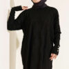 Patterned Gold-Button Mercerized Tunic Black
