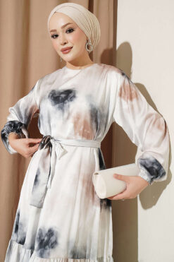 Alternative view of Printed Layered Satin Dress Ecru