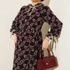 Chiffon Dress with Patterned Ribbon Detail Burgundy - Image 2