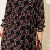 Chiffon Dress with Patterned Ribbon Detail Burgundy - Image 4