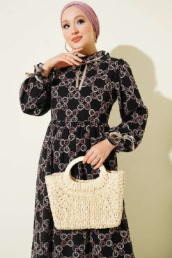 Alternative view of Chiffon Dress with Patterned Ribbon Detail Rose Dust