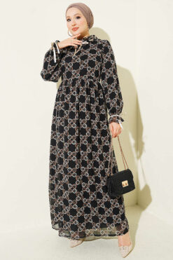 Chiffon Dress with Patterned Ribbon Detail Mink