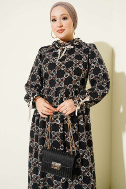 Alternative view of Chiffon Dress with Patterned Ribbon Detail Mink