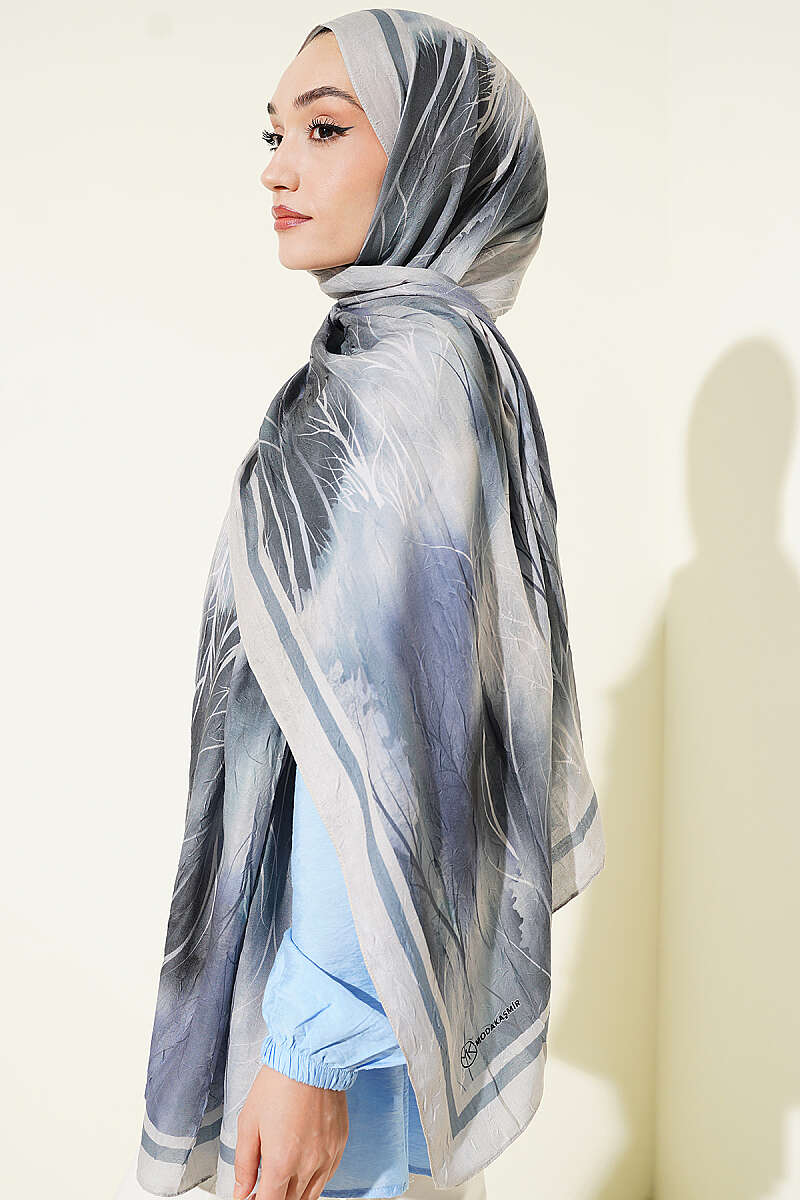 Patterned Liva Modal Crepe Shawl Beige - Image 3