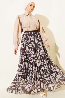 Alternative view of Pleated Waistband Chiffon Skirt Dark Brown