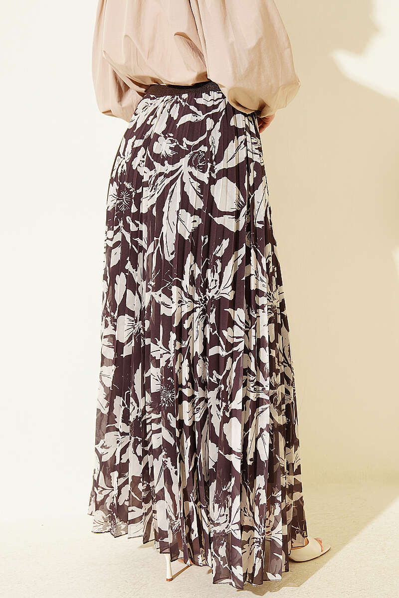 Pleated Waistband Chiffon Skirt Dark Brown - Imagen 3