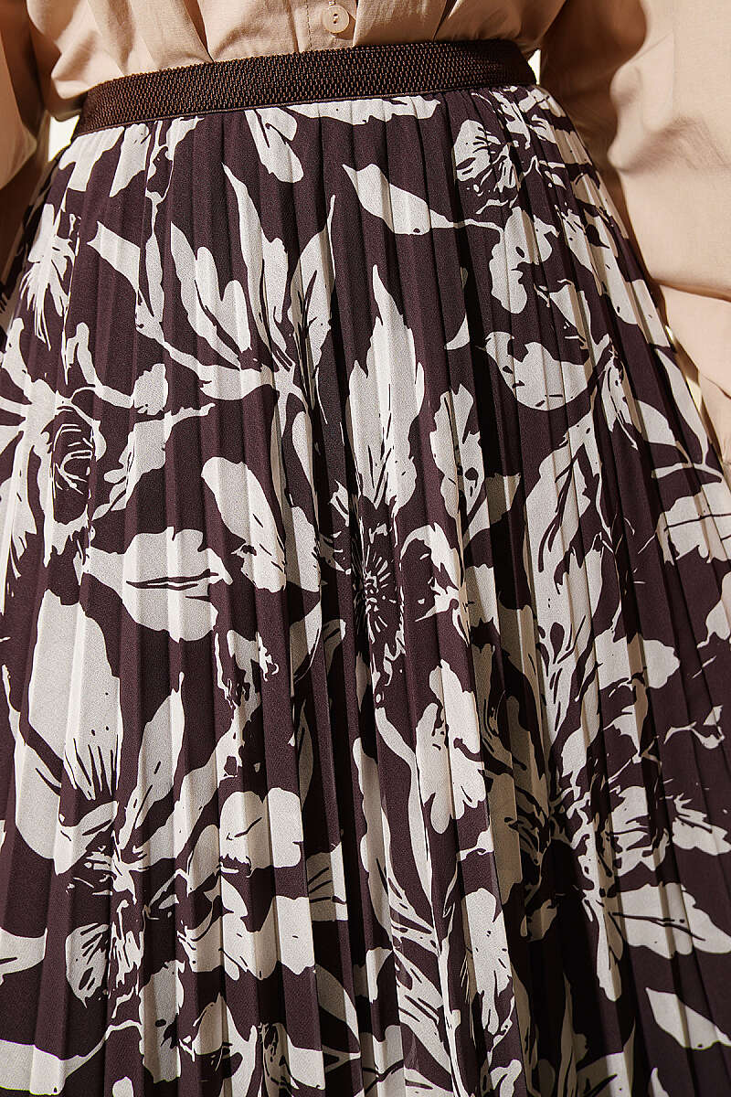Pleated Waistband Chiffon Skirt Dark Brown - Imagen 4