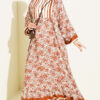 Vertical Striped Belmando Pattern Midi Dress Brown