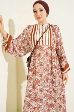 Alternative view of Vertical Striped Belmando Pattern Midi Dress Brown