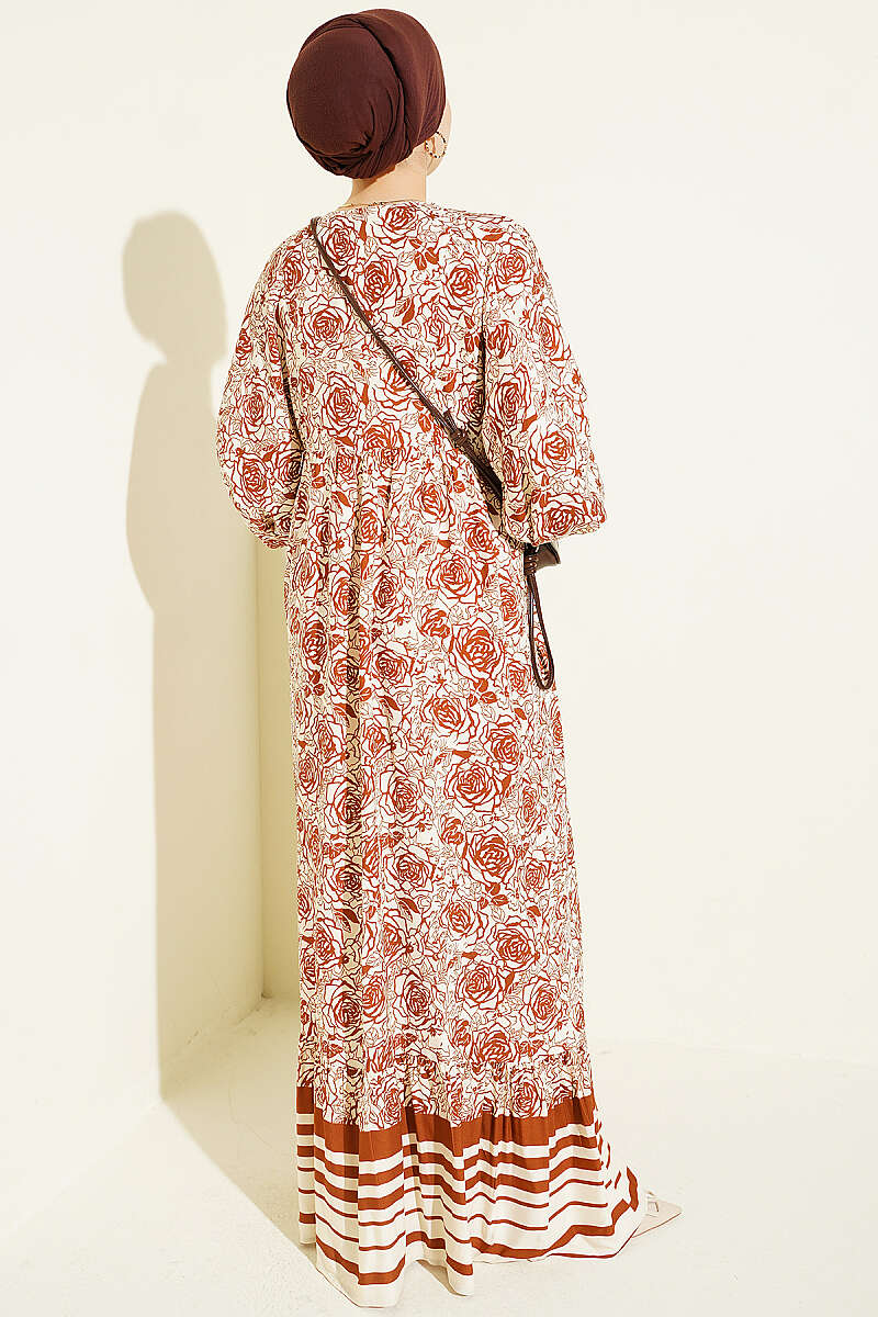 Vertical Striped Belmando Pattern Midi Dress Brown - Image 3