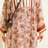 Vertical Striped Belmando Pattern Midi Dress Brown - Image 4
