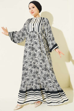 Vertical Striped Belmando Pattern Midi Dress Black