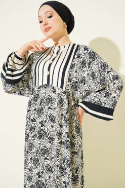 Alternative view of Vertical Striped Belmando Pattern Midi Dress Black