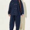 Fitted High-Collar Zip-Up Denim Two-Piece Set Blue