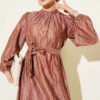 Printed High-Neck Dress Latte - Image 2