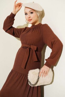 Alternative view of High Neck Self-Patterned Knit Dress Chestnut
