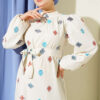 Embroidered Detail Dress with Stand Collar Beige – Image 2