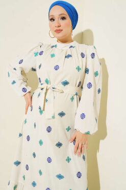 Alternative view of Embroidered Detail Dress with Stand Collar Blue