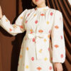 Embroidered Detail Dress with Stand Collar Orange - immagine 2