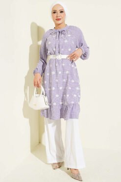 Alternative view of Checkered High Neck Tunic Purple