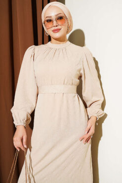 Alternative view of High Neck Ruffled Patterned Dress Beige
