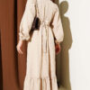 High Neck Ruffled Patterned Dress Beige - Image 3