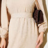 High Neck Ruffled Patterned Dress Beige - Image 4