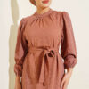 High Neck Ruffled Patterned Dress Latte – Bild 2