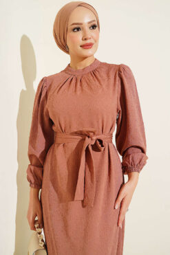 Alternative view of High Neck Ruffled Patterned Dress Latte