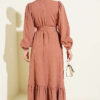 High Neck Ruffled Patterned Dress Latte – Bild 3