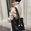 Rectangular-Shape Bag with Scarf Accent Black