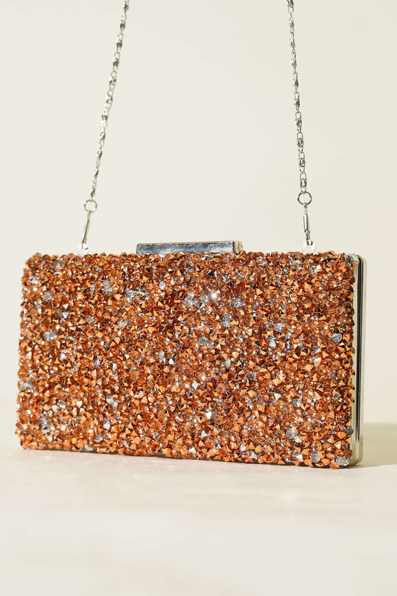 Rectangular Embellished Evening Clutch Bag Copper