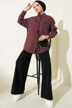 Alternative view of Vertical Stripe Basic Shirt Burgundy