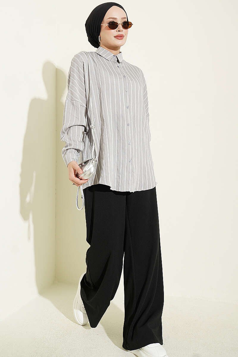 Vertical Stripe Basic Shirt Grey - Imagen 2