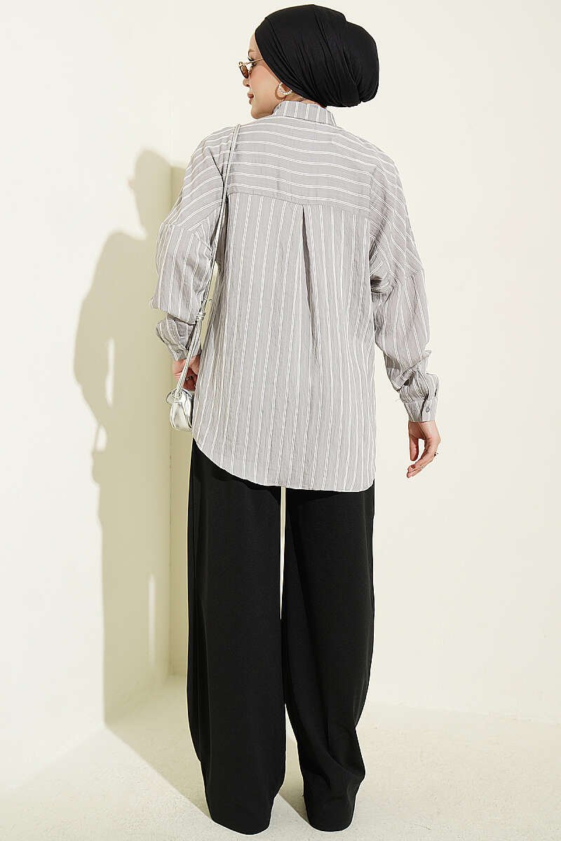 Vertical Stripe Basic Shirt Grey - Imagen 3