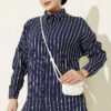 Vertical Stripe Basic Shirt Navy Blue