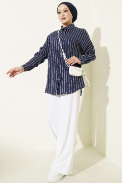 Alternative view of Vertical Stripe Basic Shirt Navy Blue