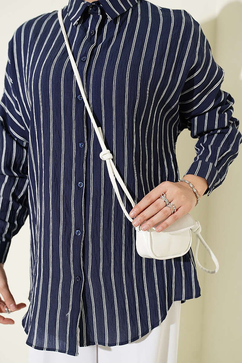 Vertical Stripe Basic Shirt Navy Blue - Imagen 4