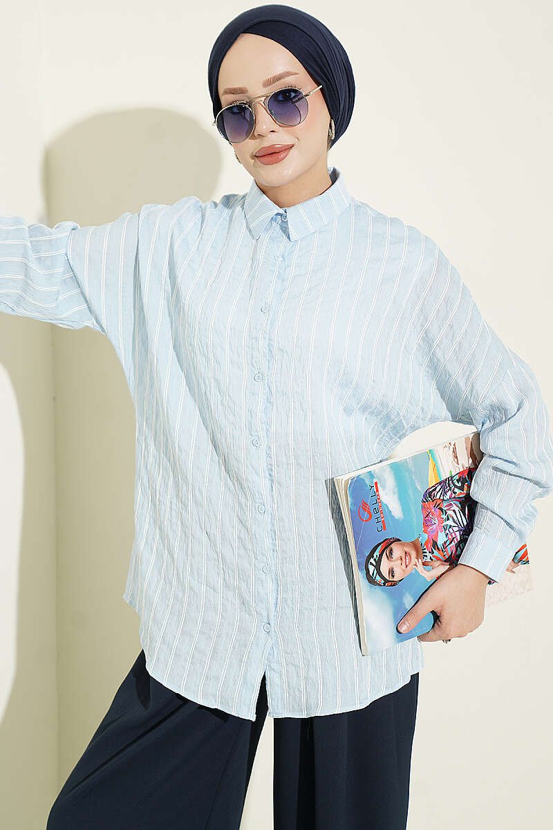 Vertical Stripe Basic Shirt Blue