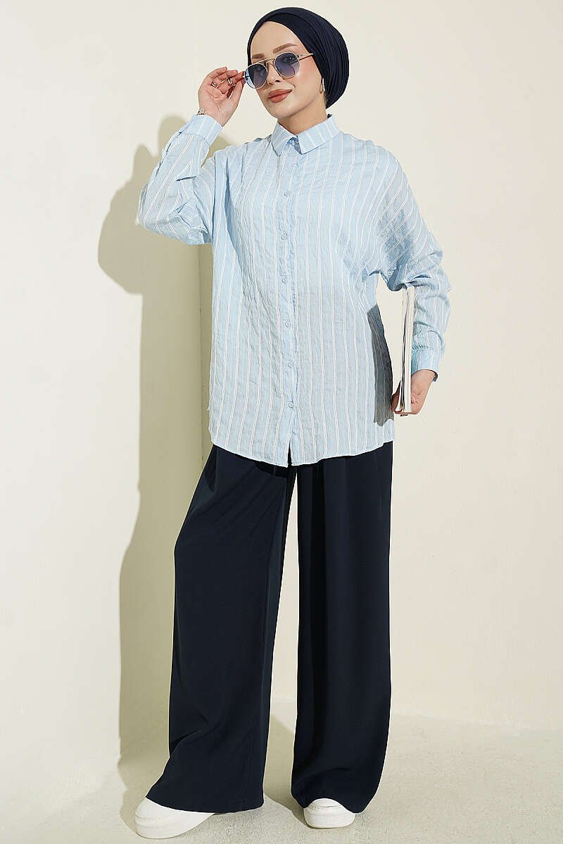 Vertical Stripe Basic Shirt Blue - Imagen 2