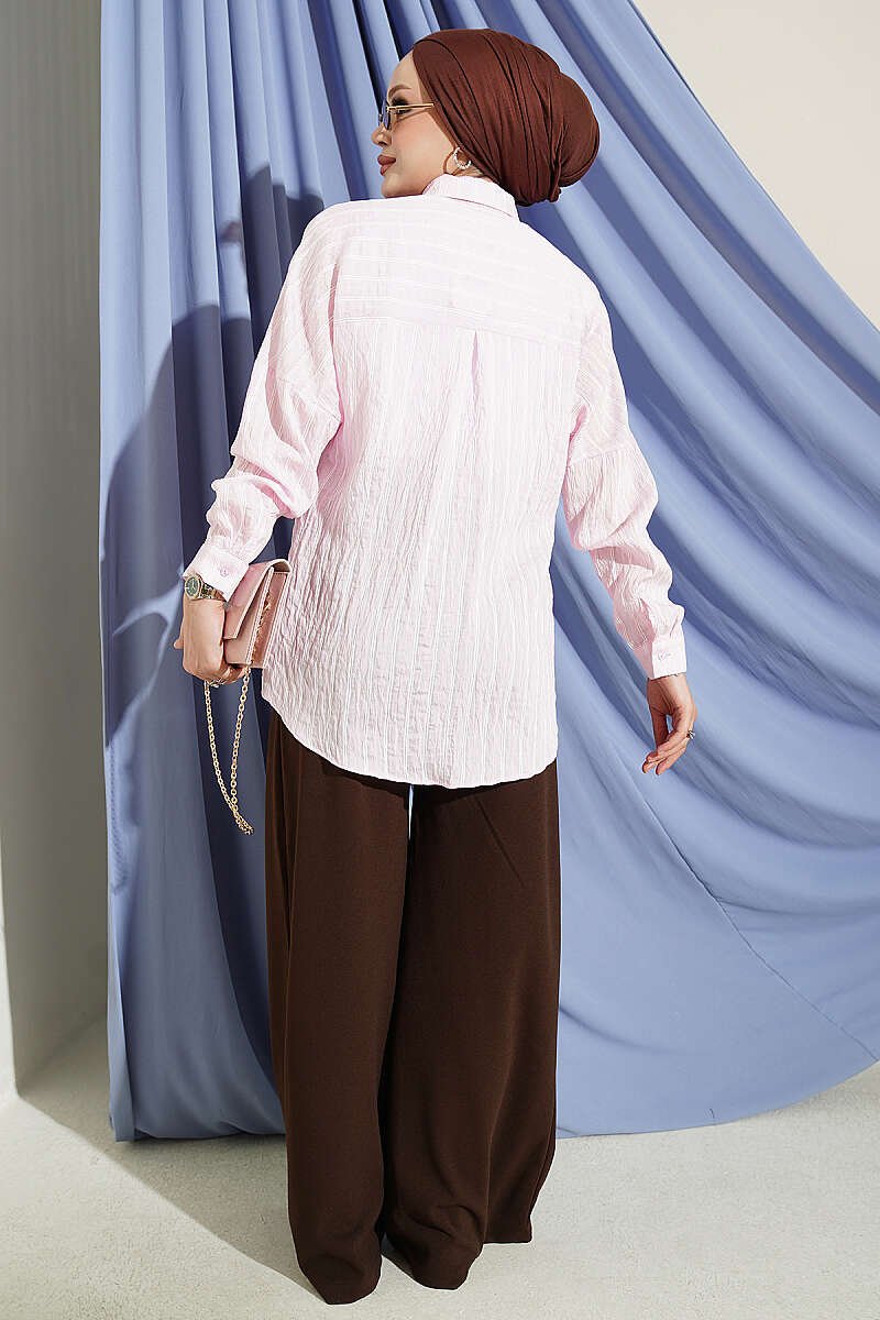 Vertical Stripe Basic Shirt Pink - Imagen 3